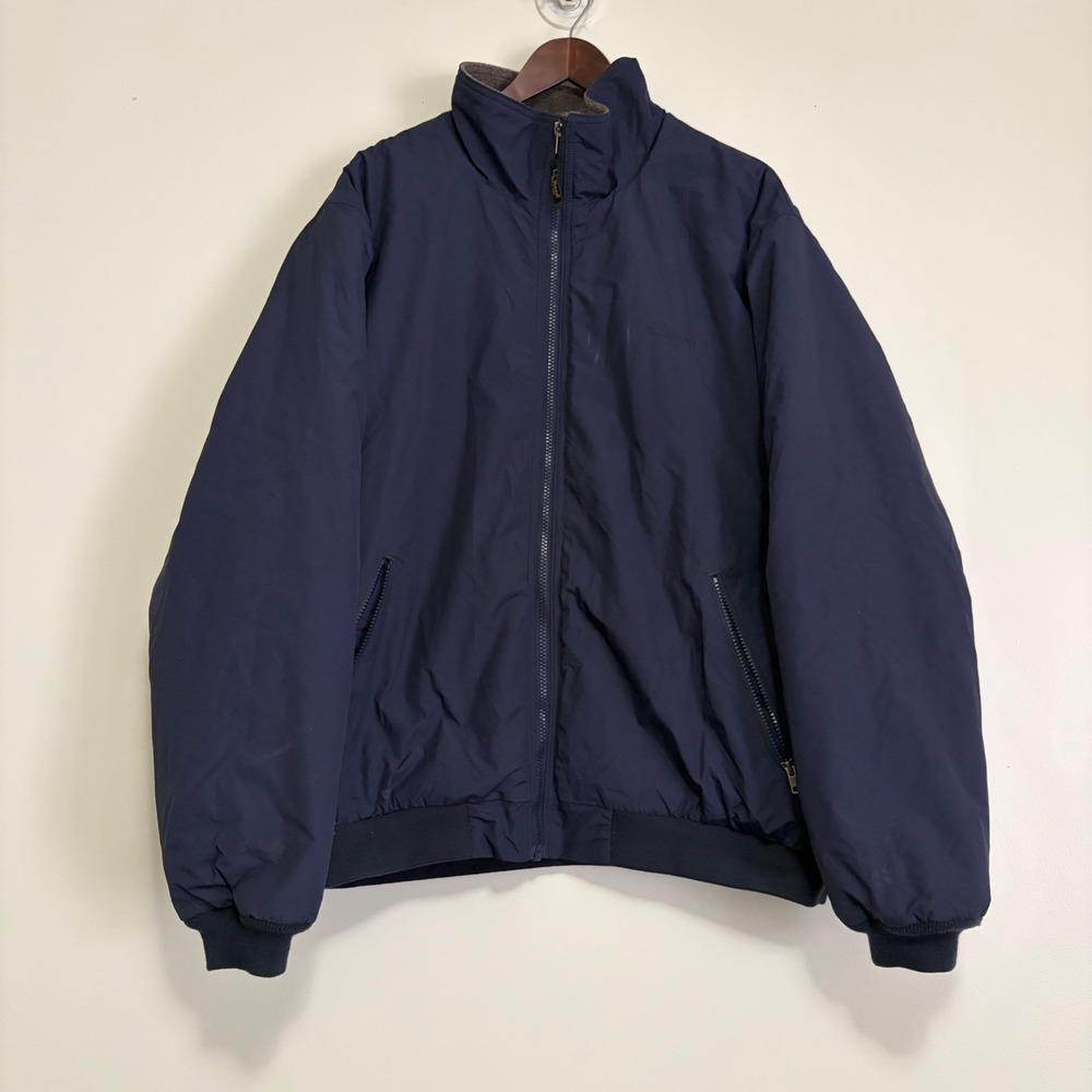 LL Bean Warm-Up Jacket Mens XL Regular Navy Blue Fleece Lined Nylon 205107
